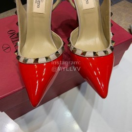 Valentino Classic Leather Rivet High Heel Sandals Red