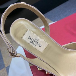 Valentino Classic Leather Rivet High Heel Sandals Red