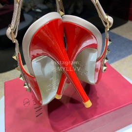 Valentino Classic Leather Rivet High Heel Sandals Red