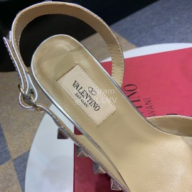 Valentino Classic Leather Rivet High Heel Sandals Silver