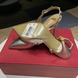 Valentino Classic Leather Rivet High Heel Sandals Silver