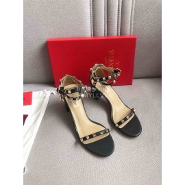 Valentino Black Litchi Cowhide Rivet High Heel Sandals 
