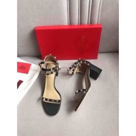 Valentino Black Litchi Cowhide Rivet High Heel Sandals 