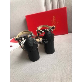 Valentino Black Litchi Cowhide Rivet High Heel Sandals 