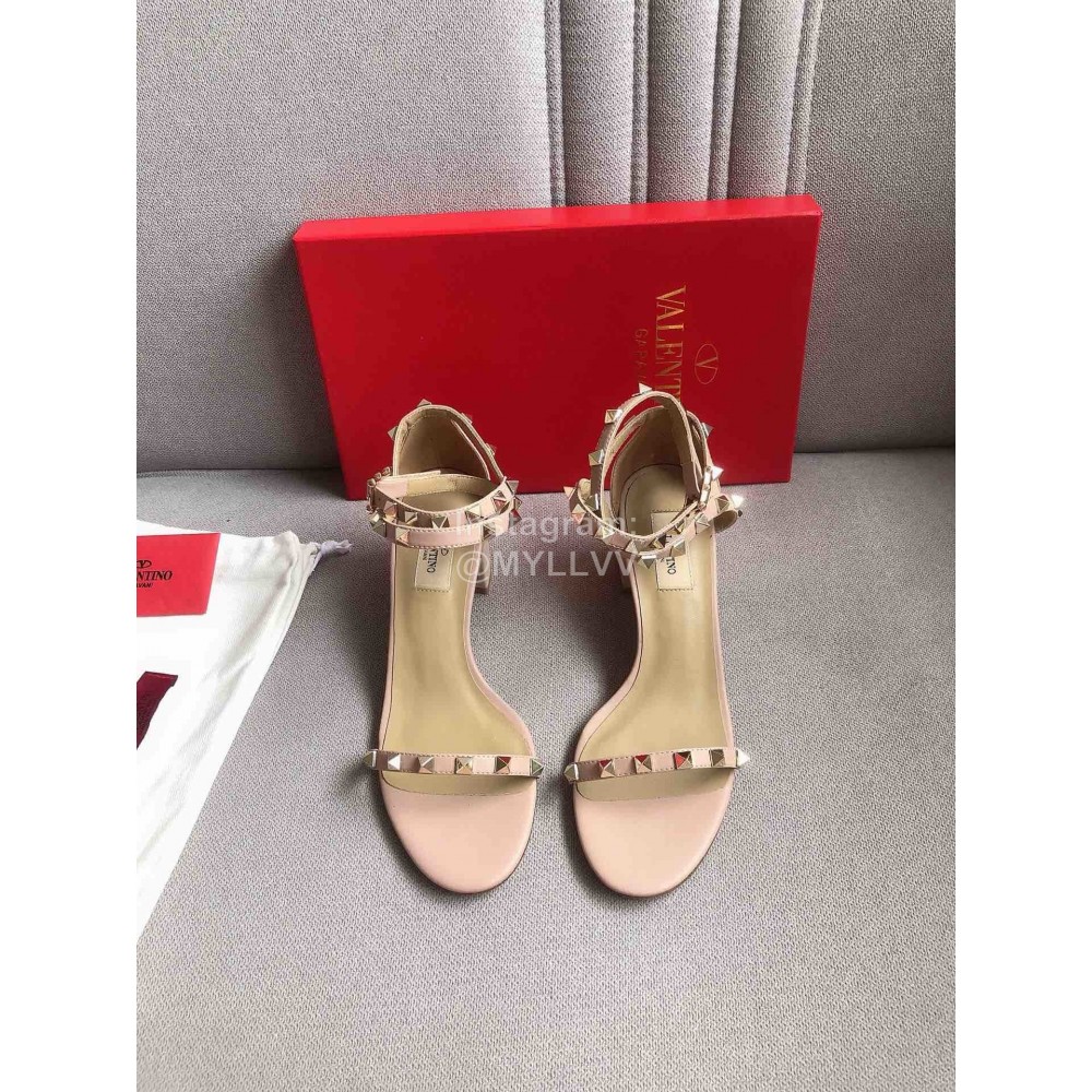 Valentino Pink Litchi Cowhide Rivet High Heel Sandals 