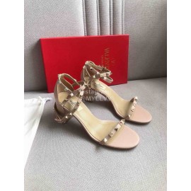 Valentino Pink Litchi Cowhide Rivet High Heel Sandals 