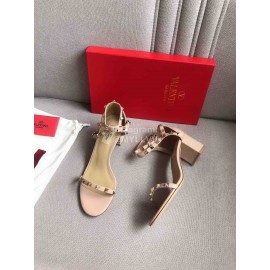 Valentino Pink Litchi Cowhide Rivet High Heel Sandals 