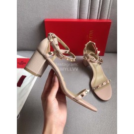 Valentino Pink Litchi Cowhide Rivet High Heel Sandals 