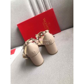 Valentino Pink Litchi Cowhide Rivet High Heel Sandals 