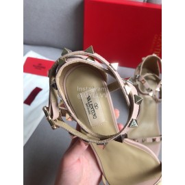 Valentino Pink Litchi Cowhide Rivet High Heel Sandals 