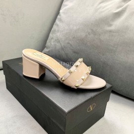 Valentino Simple Patent Leather High Heel Slippers Khaki