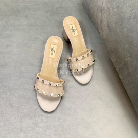 Valentino Simple Patent Leather High Heel Slippers Khaki