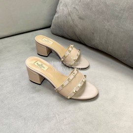 Valentino Simple Patent Leather High Heel Slippers Khaki