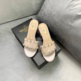 Valentino Simple Patent Leather High Heel Slippers Khaki