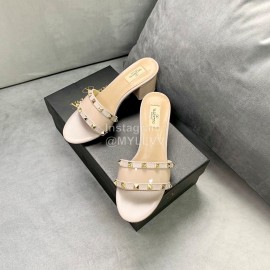 Valentino Simple Patent Leather High Heel Slippers Khaki