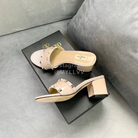 Valentino Simple Patent Leather High Heel Slippers Khaki