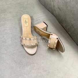 Valentino Simple Patent Leather High Heel Slippers Khaki