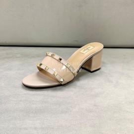 Valentino Simple Patent Leather High Heel Slippers Khaki