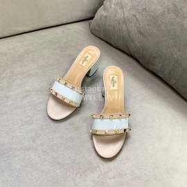 Valentino Simple Patent Leather High Heel Slippers Blue