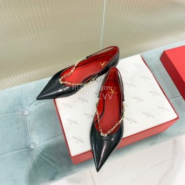 Valentino Fine Chain Pointed Leather Flat Shoes Black