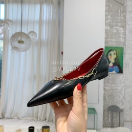 Valentino Fine Chain Pointed Leather Flat Shoes Black