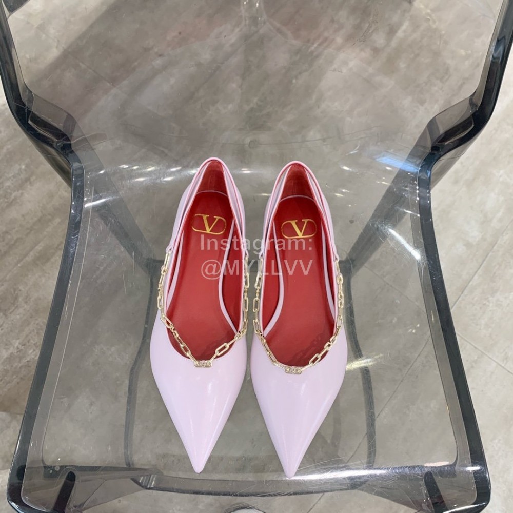 Valentino Fine Chain Pointed Leather Flat Shoes