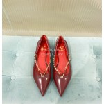 Valentino Fine Chain Pointed Leather Flat Shoes Wine Red