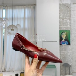 Valentino Fine Chain Pointed Leather Flat Shoes Wine Red