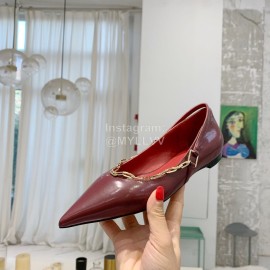 Valentino Fine Chain Pointed Leather Flat Shoes Wine Red