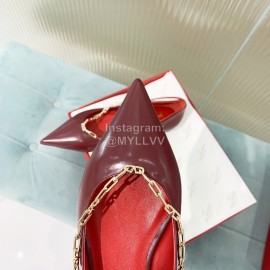 Valentino Fine Chain Pointed Leather Flat Shoes Wine Red
