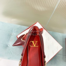 Valentino Fine Chain Pointed Leather Flat Shoes Wine Red