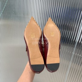 Valentino Fine Chain Pointed Leather Flat Shoes Wine Red