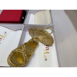 Valentino New Thick Soled Leather Woven Sandals For Women Gold