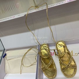 Valentino New Thick Soled Leather Woven Sandals For Women Gold