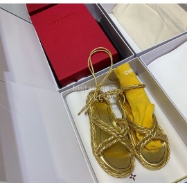 Valentino New Thick Soled Leather Woven Sandals For Women Gold