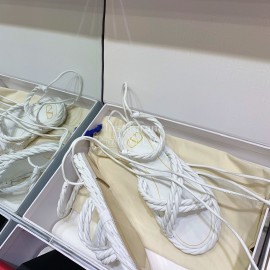 Valentino New Thick Soled Leather Woven Sandals For Women White