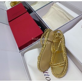 Valentino New Thick Soled Gold Leather Woven Sandals For Women