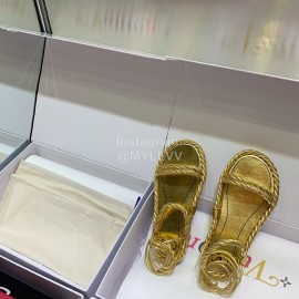 Valentino New Thick Soled Gold Leather Woven Sandals For Women