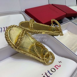 Valentino New Thick Soled Gold Leather Woven Sandals For Women