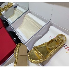 Valentino New Thick Soled Gold Leather Woven Sandals For Women