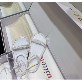 Valentino New Thick Soled White Leather Woven Sandals For Women