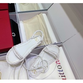 Valentino New Thick Soled White Leather Woven Sandals For Women