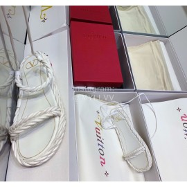 Valentino New Thick Soled White Leather Woven Sandals For Women