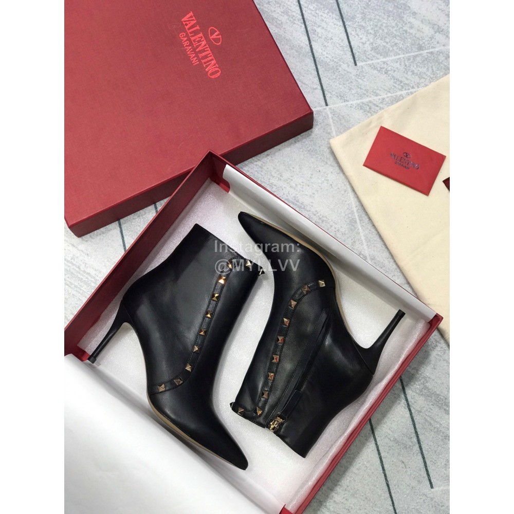 Valentino Calf Leather Pointed High Heel Boots Black