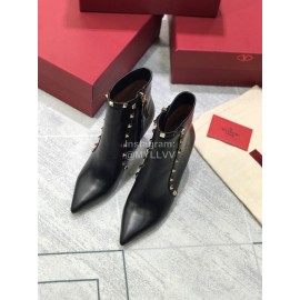 Valentino Calf Leather Pointed High Heel Boots Black