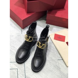Valentino Black Calf Leather Martin Boots For Women