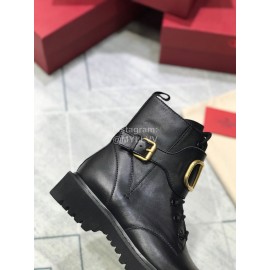Valentino Black Calf Leather Martin Boots For Women