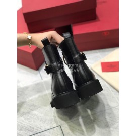 Valentino Black Calf Leather Martin Boots For Women