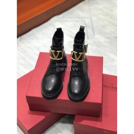 Valentino Black Calf Leather Martin Boots For Women