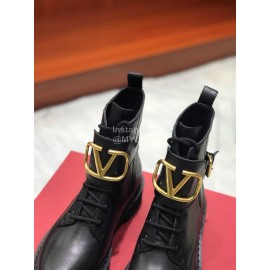 Valentino Black Calf Leather Martin Boots For Women